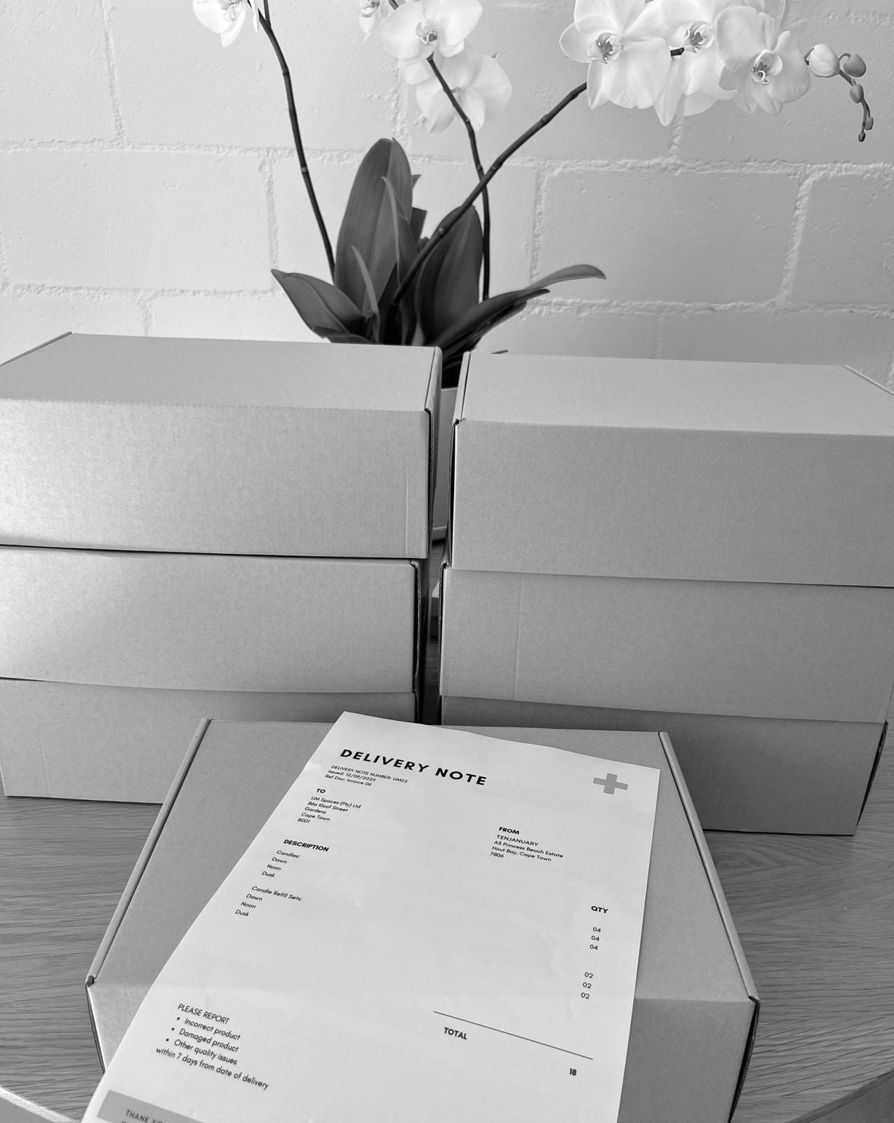 TENJANUARY+ candles and boxed candles on studio shelves